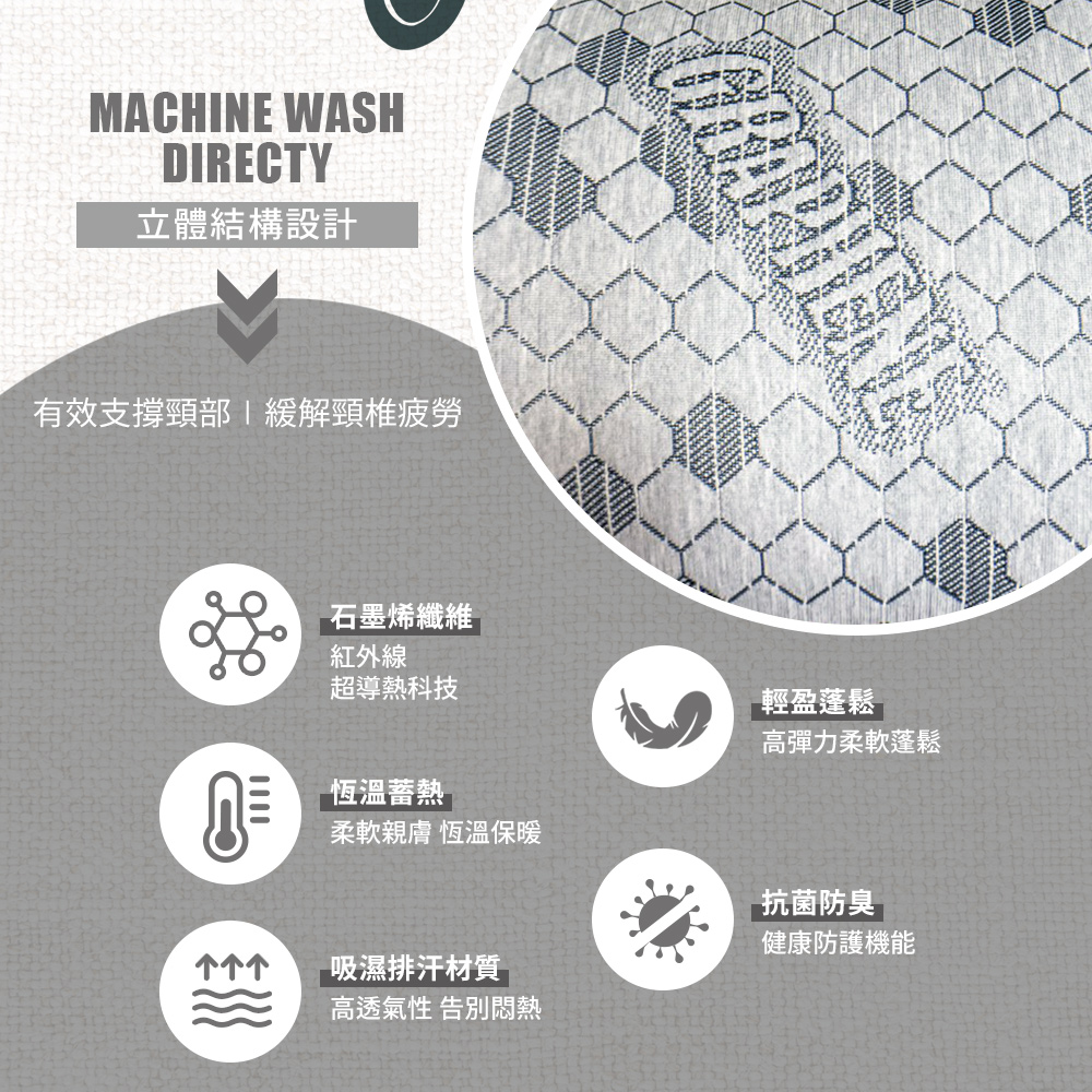 【Galatea 葛拉蒂】台製石墨烯遠紅外線透氣抗菌獨立筒枕(枕頭/獨立筒/透氣枕), , large