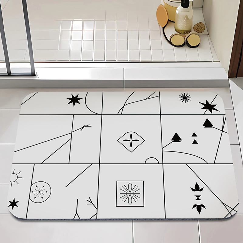 【Monster】 Soft Diatomaceous Earth Absorbent Mat – Black & White Lines (60x40cm), , large