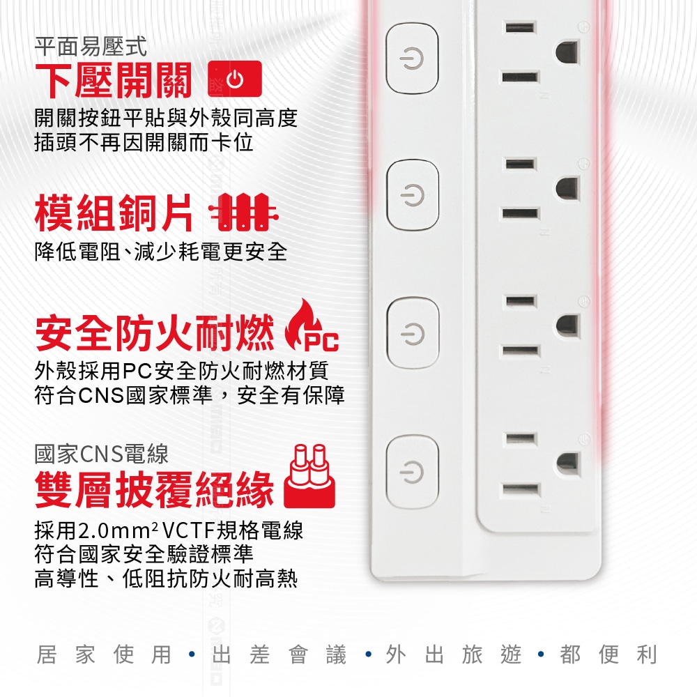 ENERGIZER 勁量 按壓式開關 延長線 7開3孔6座 1.8米 EPB-736L6 環保包(無泡殼、紙板), , large