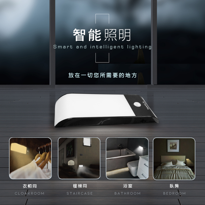 [HANLIN]-LED16 磁吸USB充電人體感應燈#USB 照明手電筒 壁懸掛 黏貼 小夜燈 夜間照明燈(白光), , large