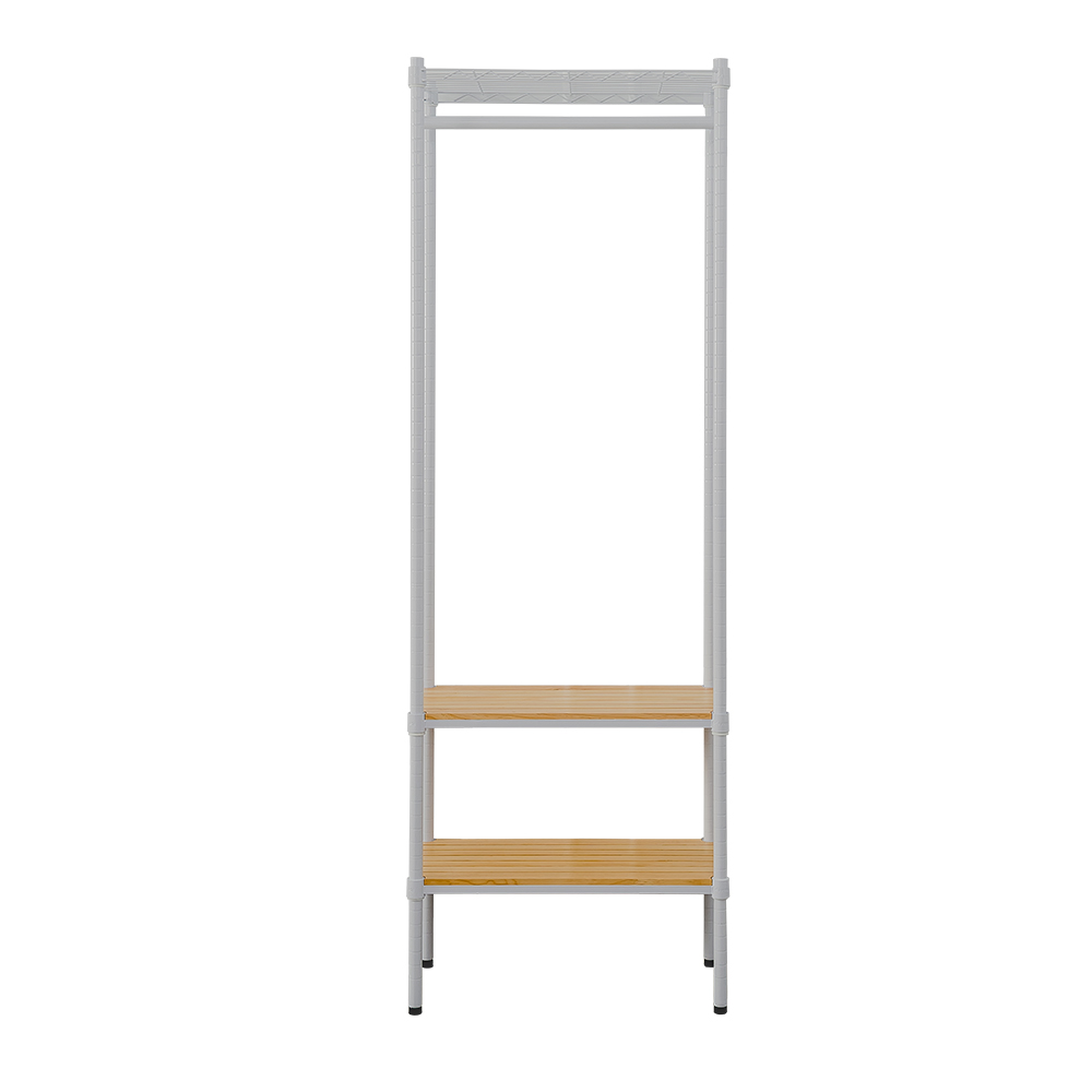 【Y HOUSE】60x30x180cm Pine Wood Three-Layer Double Rod Wardrobe with Wheels - White, , large