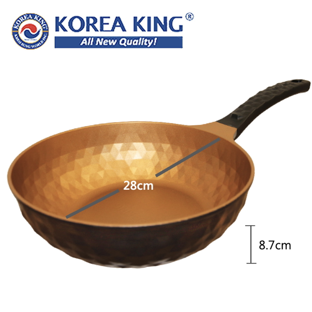 【Korea King】韓國製 Diamond X 鈦金盾晶鑽炒鍋28CM(附鍋蓋), , large