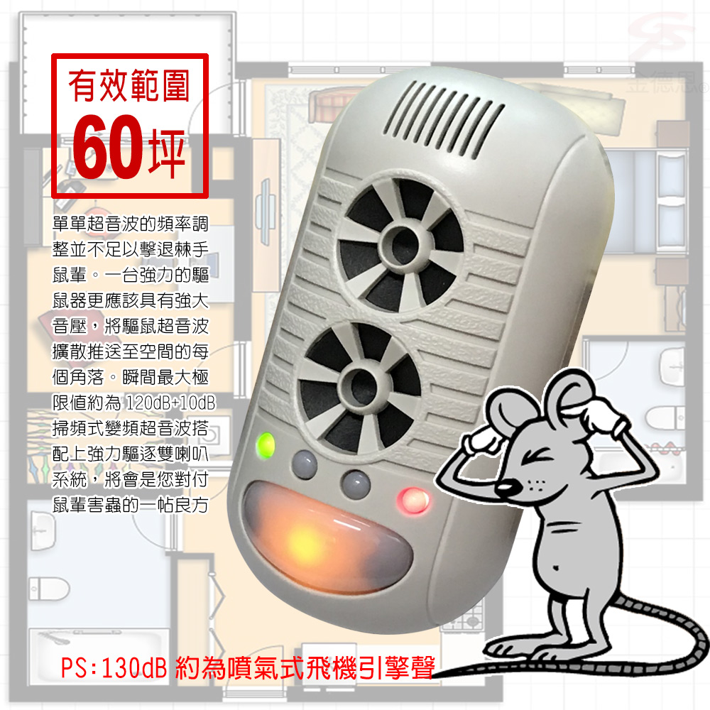金德恩 GS MALL 台灣製造 超音波四合一強效驅鼠器 驅蚊蟲 驅蟑螂器 超音波驅鼠 強效驅鼠 驅鼠器 除蟲 高頻驅鼠, , large
