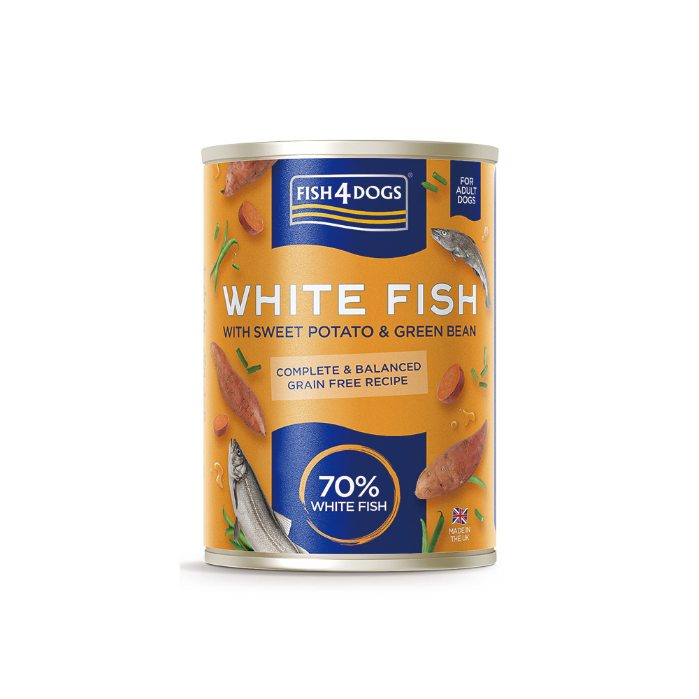 【倆寶貝精品館】海洋之星FISH4DOGS  無榖低敏 白身魚主食犬罐-地瓜&四季豆 395gｘ6罐, , large