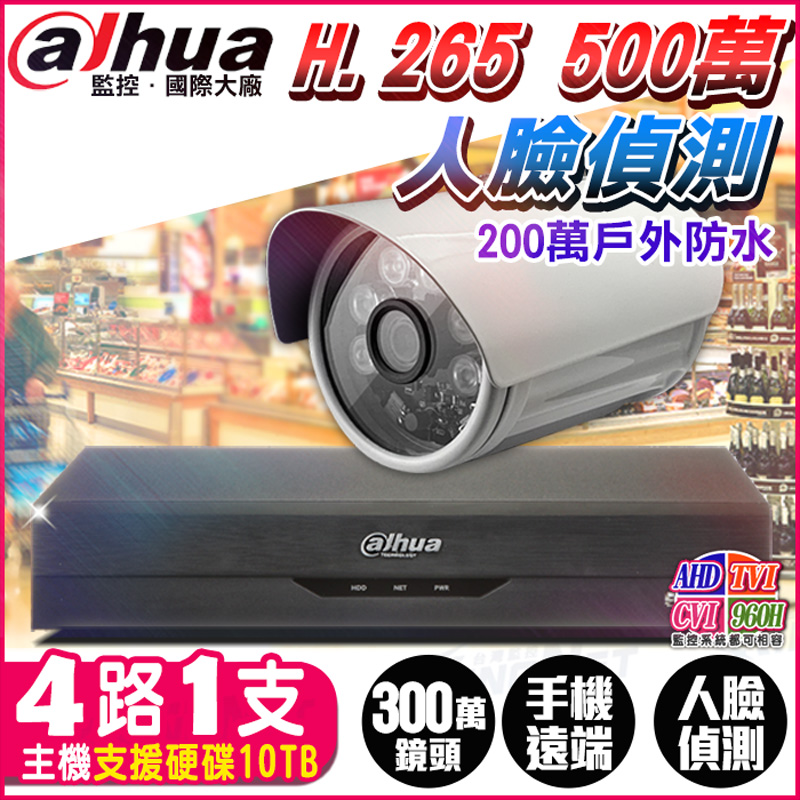 【帝網KingNet】大華 4路1支 1080P 紅外線夜視 H.265 監控套餐 5MP 500萬 主機, , large