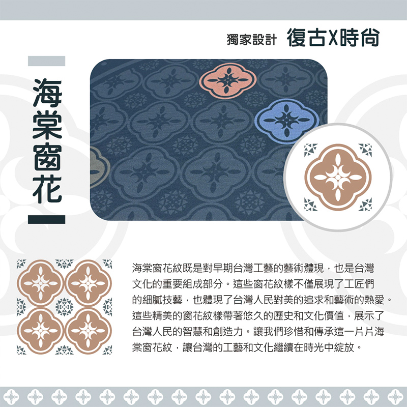 【怪獸】日竹門 軟式珪藻土吸水彩印地墊 海棠窗花系列(58x38cm) -海棠藍, , large