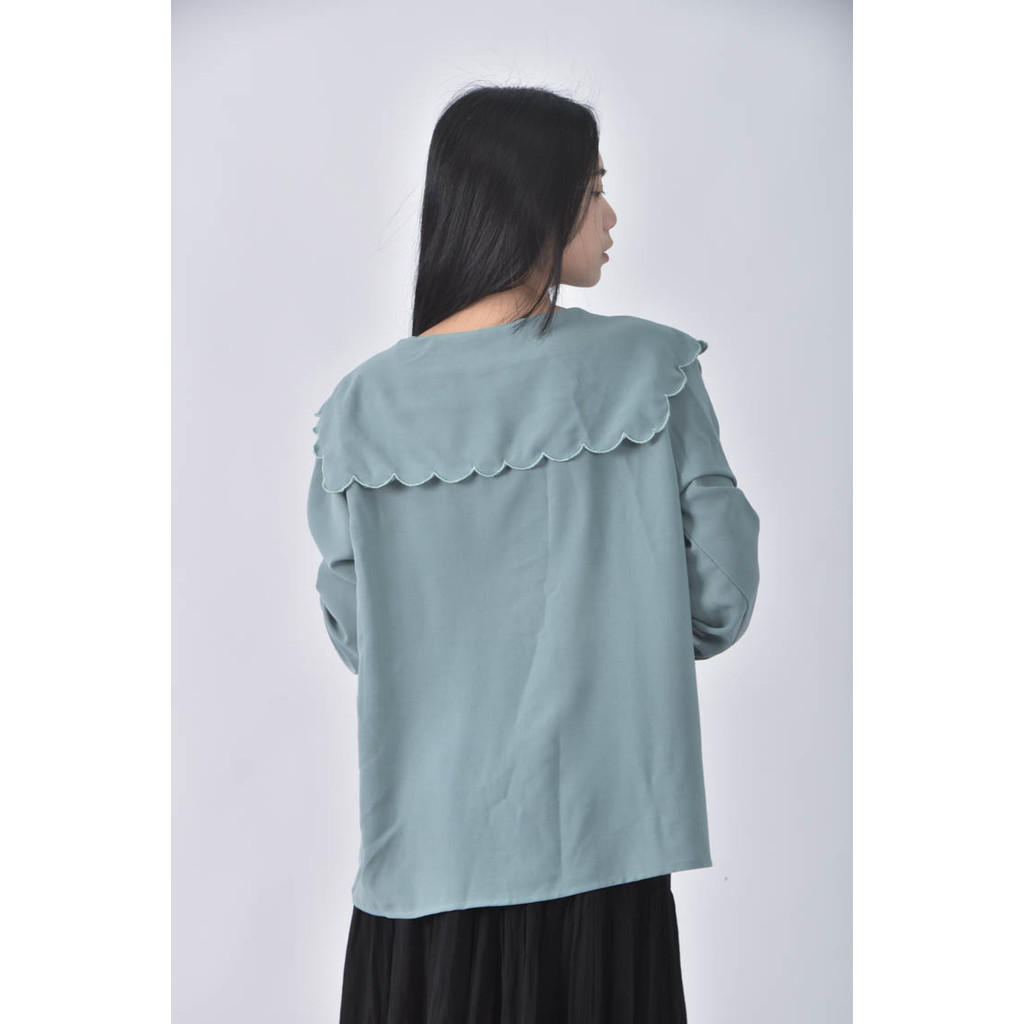 (XL) amber 3韓牌質感花邊綠色長袖上衣二手衣, , large