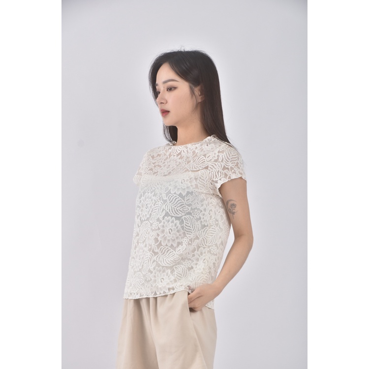 (M) leidisha蕾絲白色短袖上衣二手衣, , large