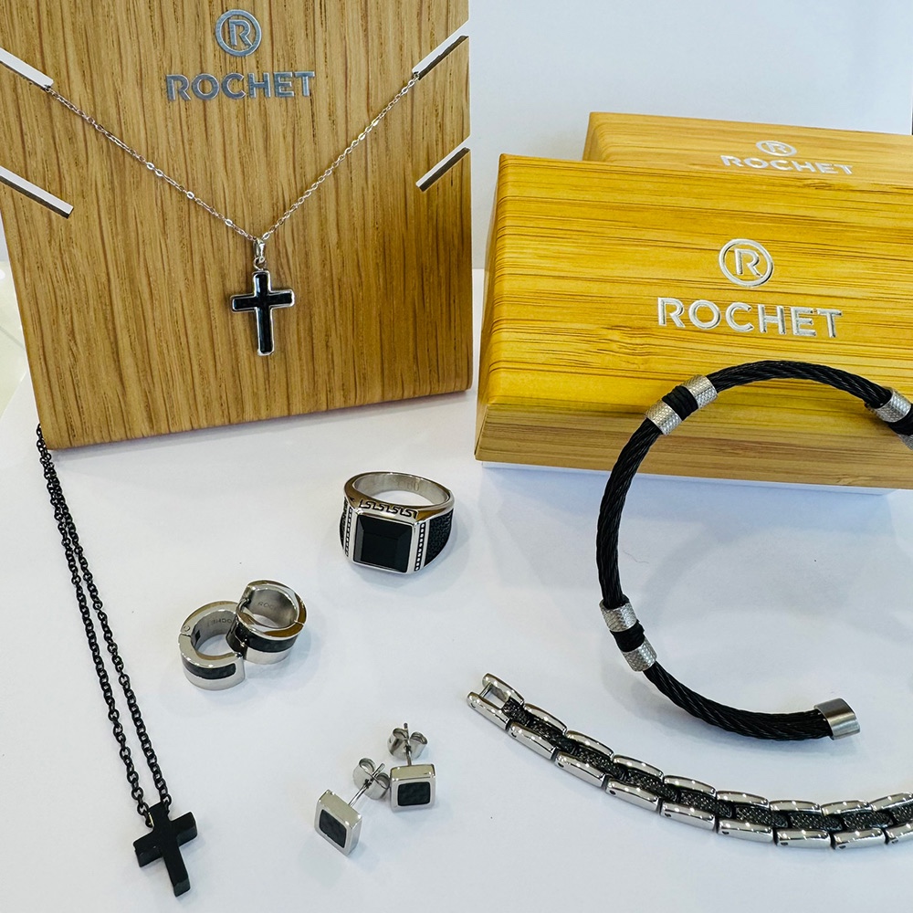 【快速出貨】法國 ROCHET Santorin系列 不鏽鋼男士手鍊-銀x黑 HB4762, , large