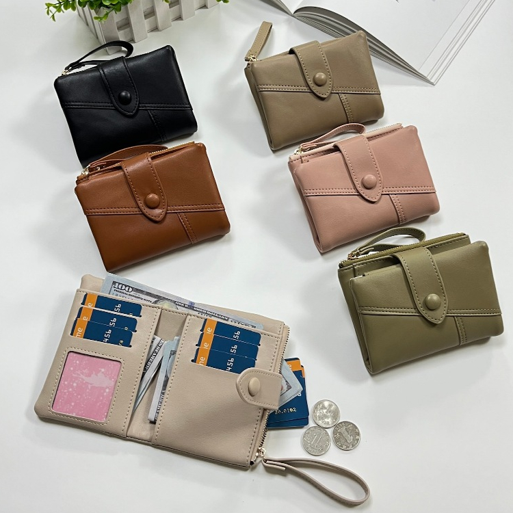 Soir&eacute;e 典雅對折短夾 多卡位收納皮夾 真皮質感 零錢卡片鈔票夾 女用短夾人氣女用皮夾 女夾, , large