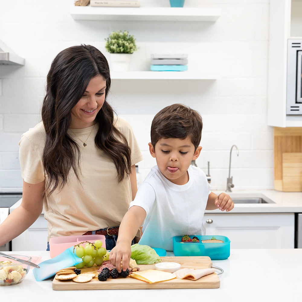 Bumkins 矽膠分格便當盒-果凍藍, 果凍藍, large