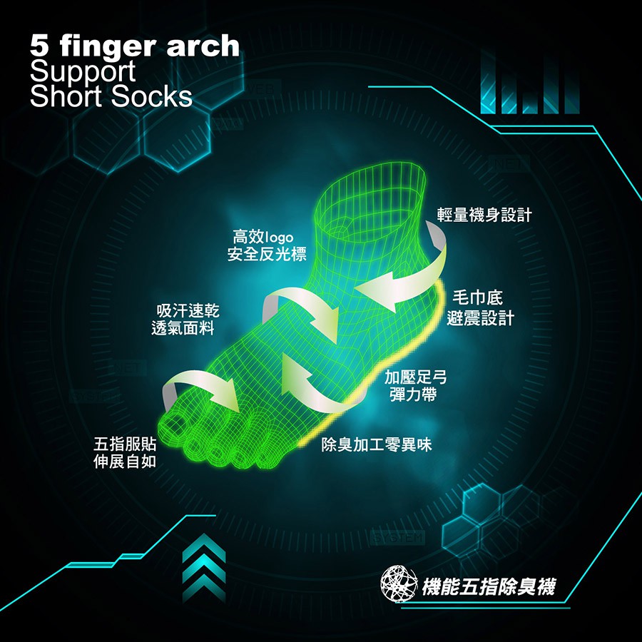 【AREXSPORT】AS-6123 毛巾五趾襪 除臭止滑五趾襪 毛巾底 拇指外翻 五指襪 預防水泡 除臭五指襪, , large