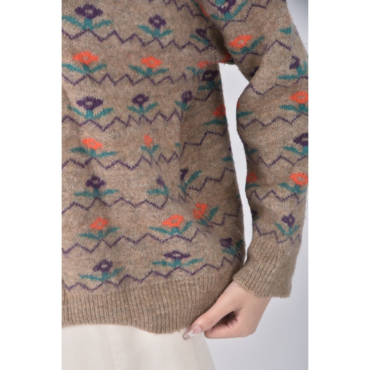 (F) queenshop韓牌小花棕色毛衣二手衣, , large