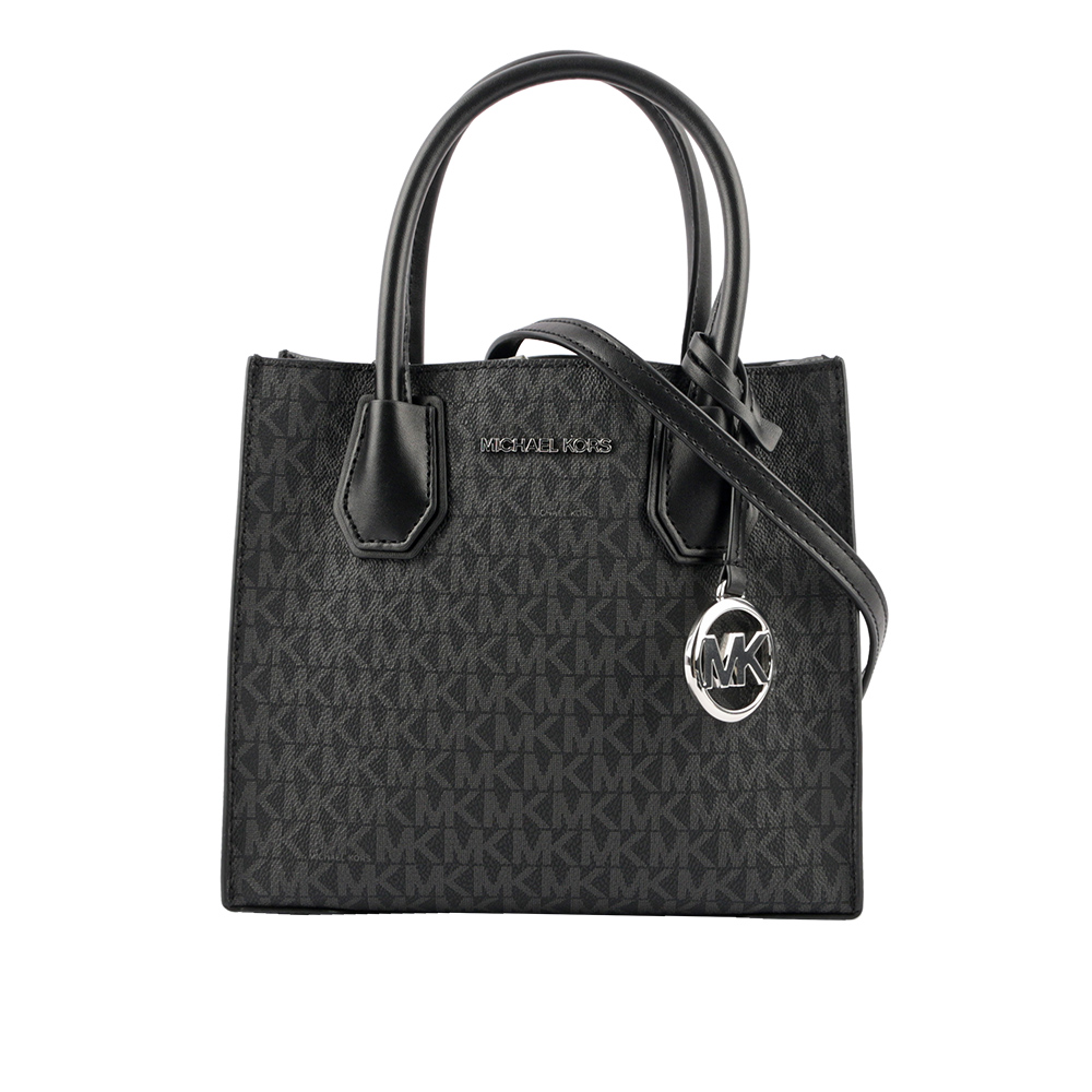 Michael Kors Mercer Logo 吊飾塗層帆布二用包/黑色, , large