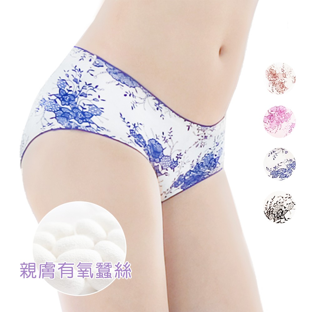 【K's凱恩絲】古典華麗青花瓷系列專利蠶絲內褲(4色組), , large