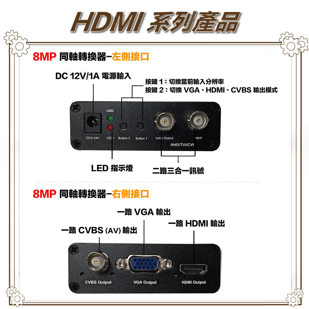 昌運監視器 HD-303H 8MP AHD/CVI/TVI轉HDMI/VGA/AV轉換器, , large