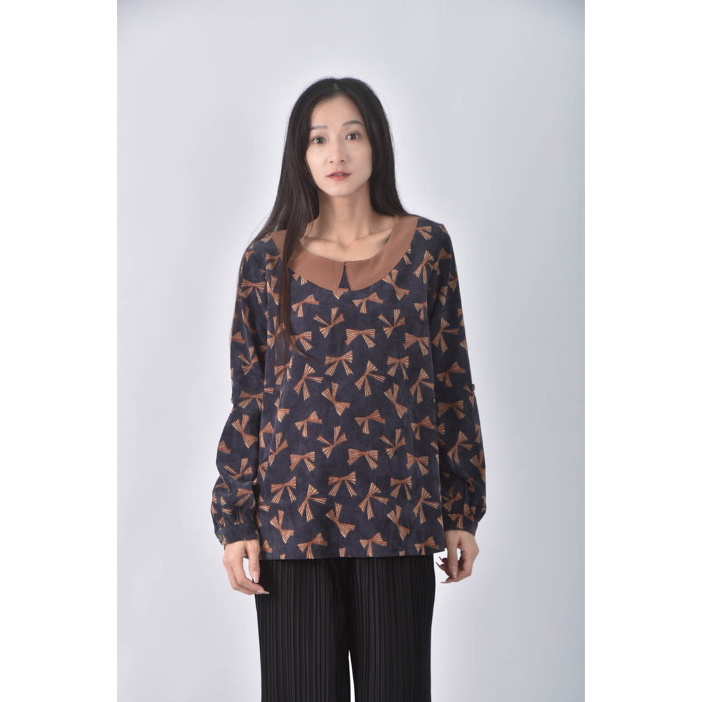 (M) eyescream蝴蝶結藍色長袖上衣二手衣, , large