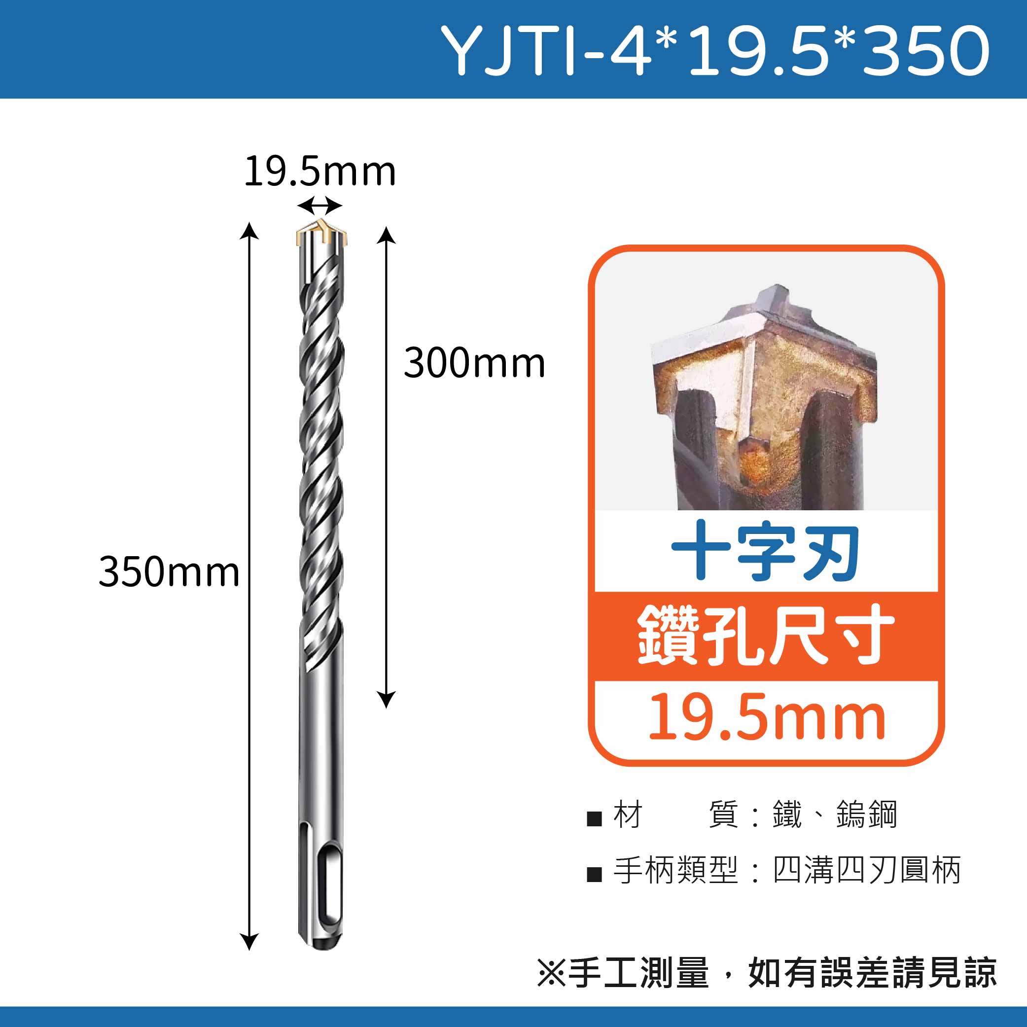 鉅玉經典｜TIGER虎牌 四刃四溝水泥鑽尾 YJTI-4*19.5*350, , large