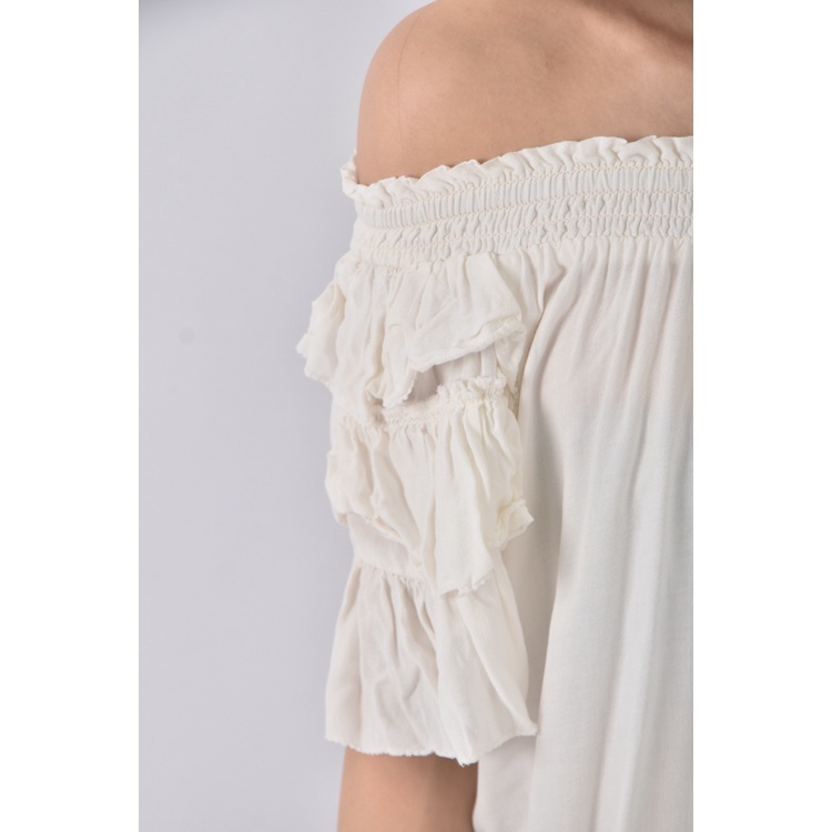 (S) gap一字領白色短袖上衣二手衣, , large