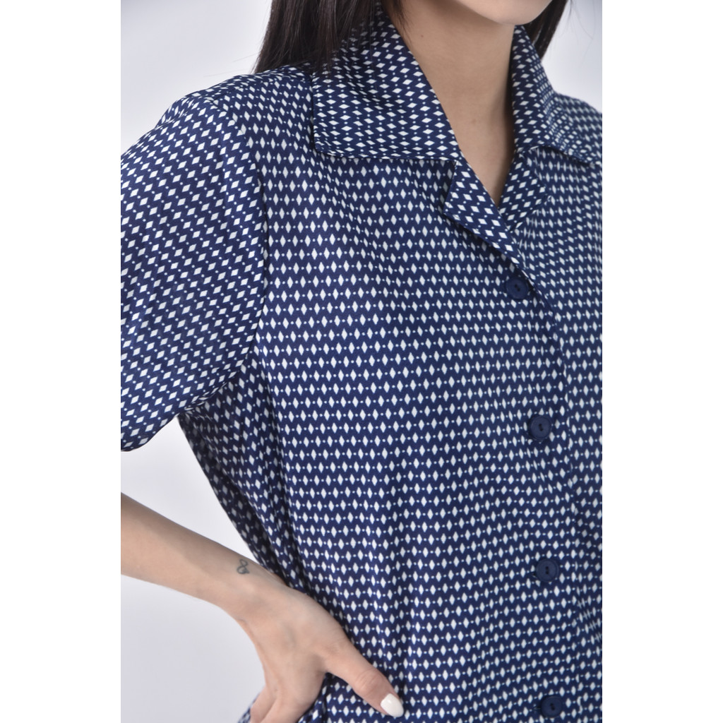 (M) lady s fashion菱格藍色短袖上衣二手衣, , large