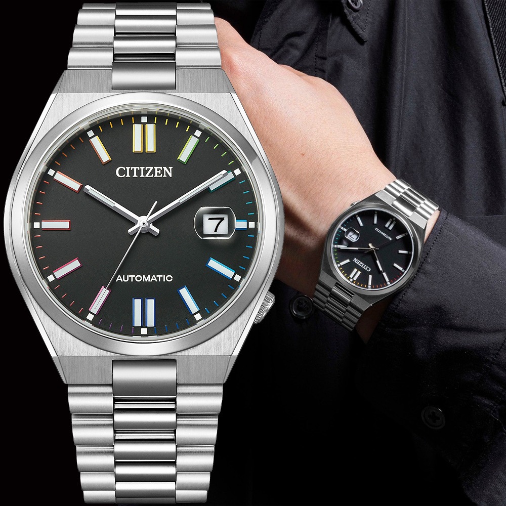 CITIZEN 星辰 TSUYOSA 七彩限定 情人節推薦款 青春撞色機械錶-耀石黑 NJ0151-53E, , large