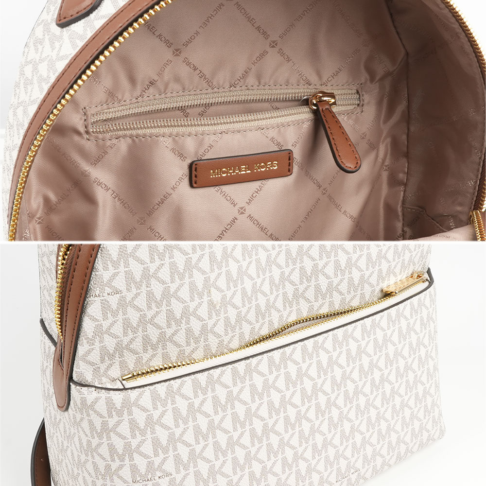 Michael Kors Sheila 滿版標誌塗層帆布拉鍊口袋中型後背包(香草白), , large