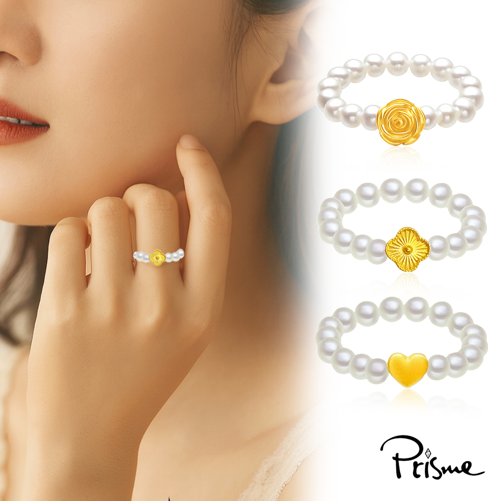 【Prisme Gold】黃金戒指 純金999貝珠珍珠戒指 (金重：約0.02錢&plusmn;0.01) - 浪漫玫瑰, , large