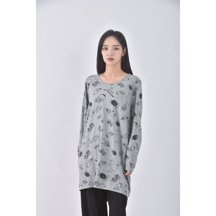 (M) odri質感印花灰色長袖上衣二手衣, , large