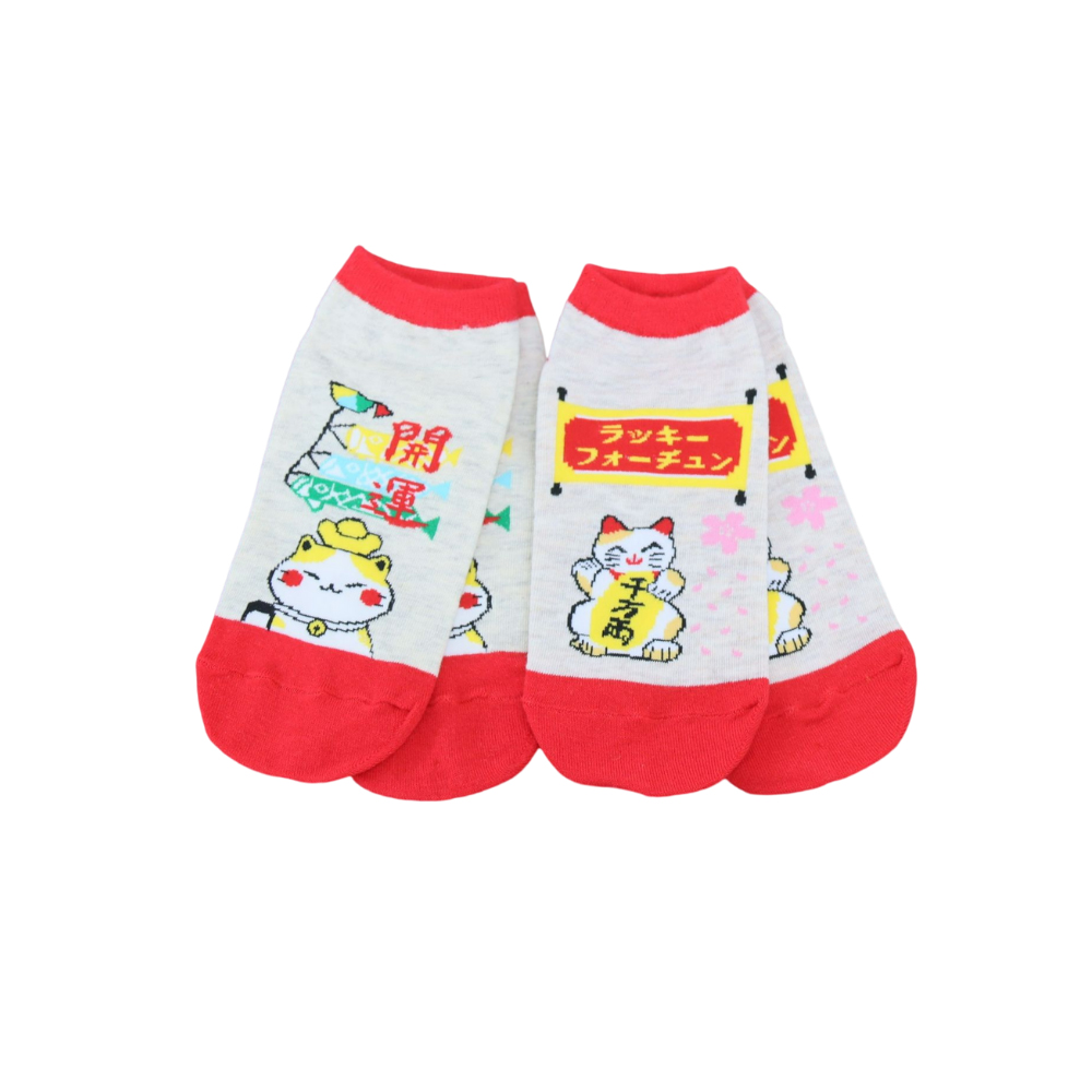 【台灣製】新年主題襪-招財貓 (成人) 男襪 女襪（有腳跟）襪子 貓 紅包袋, , large