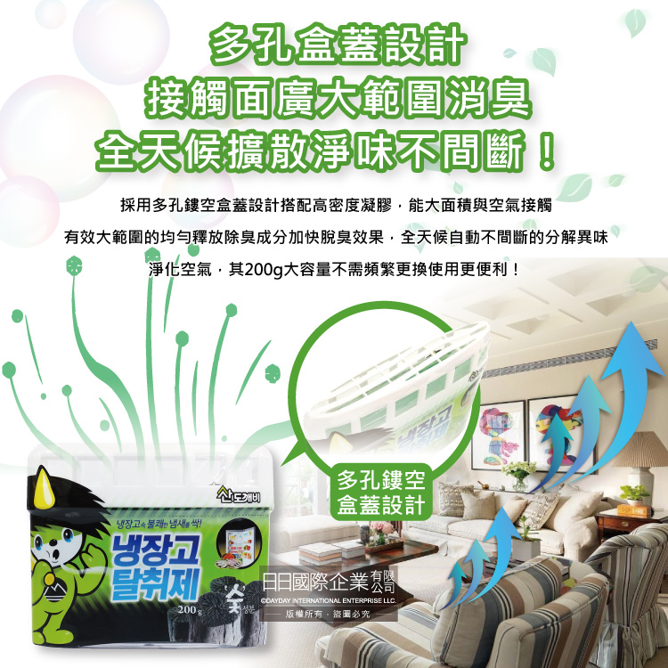 [日日好物]韓國SANDOKKAEB山鬼怪-冰箱淨味防潮凝膠薄型除臭劑-活性碳(黑)200g/盒(約90天長效,冷藏庫脫臭,食物防腐保鮮), , large
