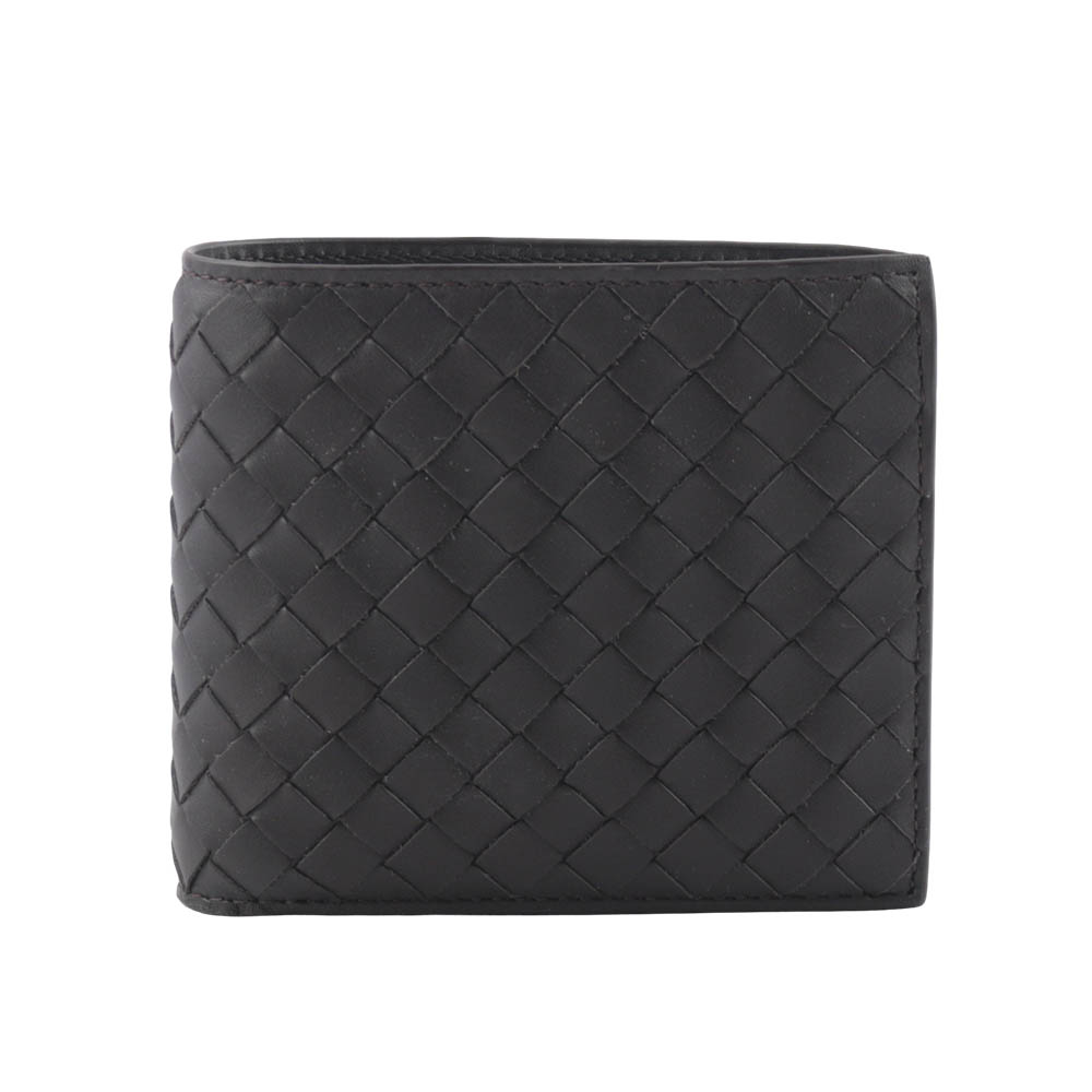 BOTTEGA VENETA 小牛皮編織零錢袋對開短夾/咖啡色, , large