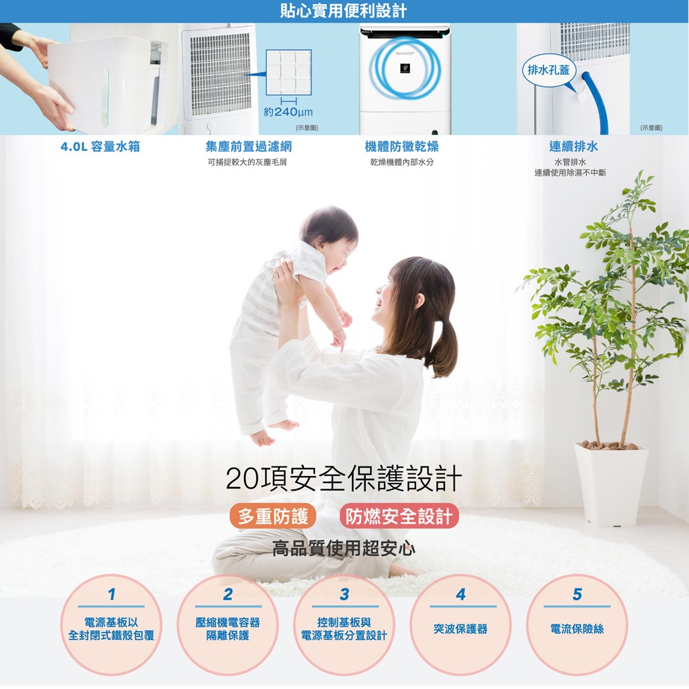 SHARP 10 Ping Grade 1 Energy Efficient Auto Sterilizing Ion Strong Dehumidifier DW-LT8HT-W, , large