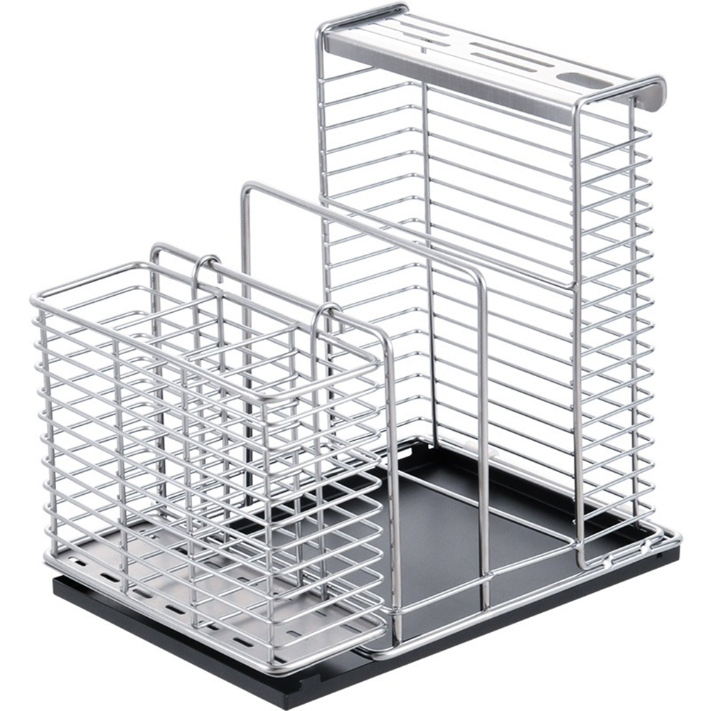 No installation required. 304 stainless steel kitchen knife rack with drip tray, storage rack, chopstick holder, integrated cutting board rack, kitchen storage rack.