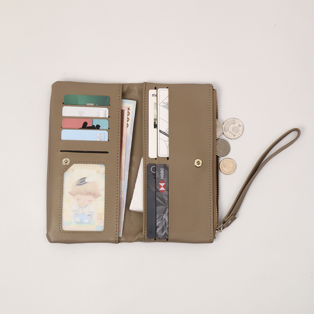 LUN&Eacute;A 柔光小羊皮雙層對折長夾-摩卡灰  多卡位收納 人氣女用皮夾 女夾 錢包, , large