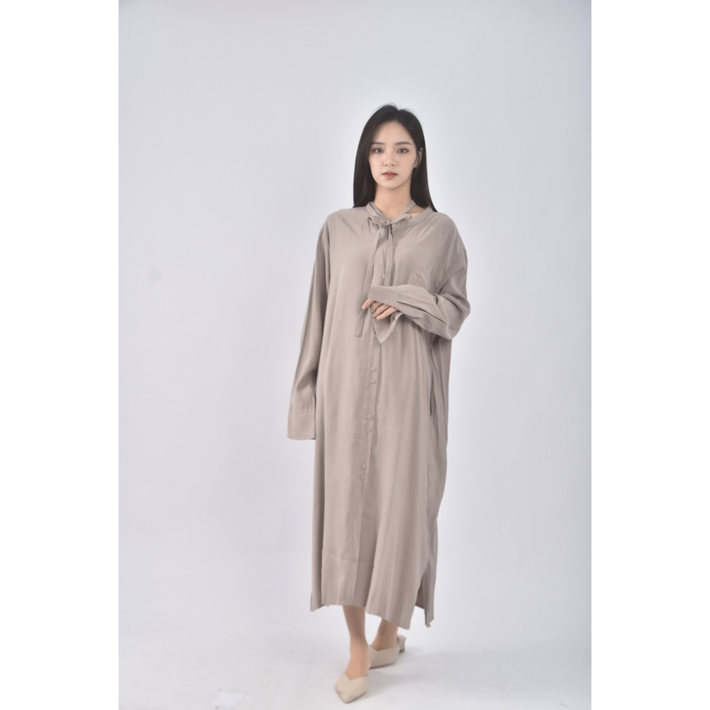 (L) mouggan質感杏色洋裝二手衣