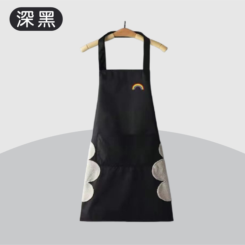 【JAR嚴選】家用防水防油可擦手圍裙-黑色彩虹, , large
