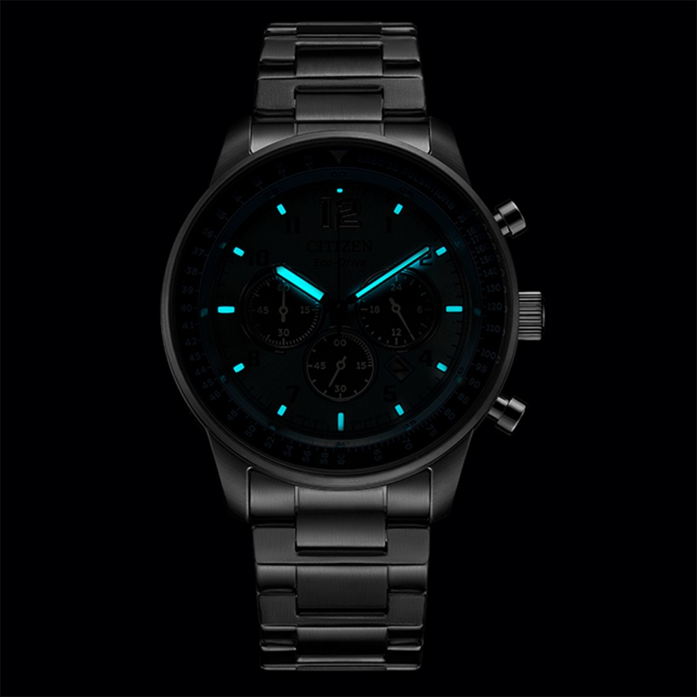 CITIZEN 星辰 光動能三眼計時手錶 CA4500-83M, , large