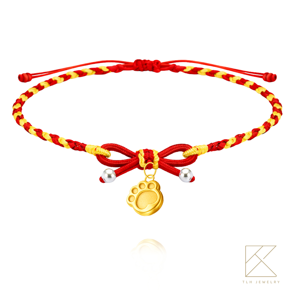 【TLH】黃金墜編織蝴蝶結手繩 純金999 喵守財 &times; 馬上有錢 約重0.07錢&plusmn;0.02 隨機贈送馬年御守 (馬年 過年 送禮), , large