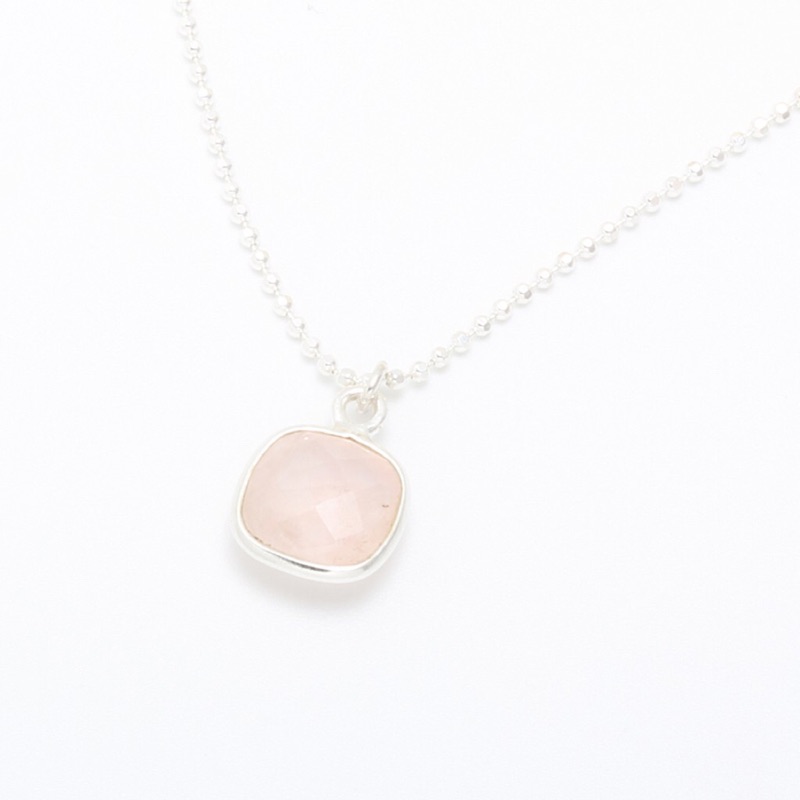 【Angel & Me】Square Pink Quartz crystal s925 sterling silver necklace