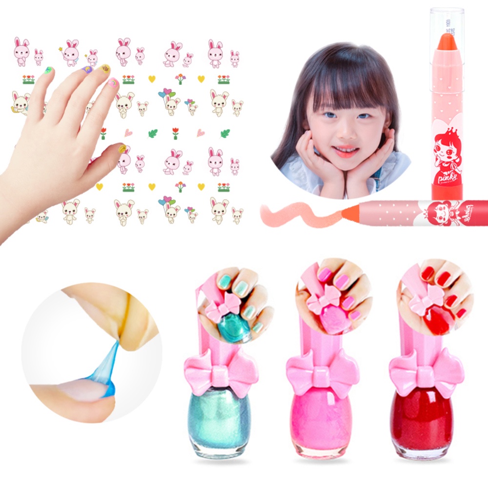 【韓國Pink Princess】粉紅之心禮盒(兒童可撕安全無毒指甲油/指甲貼/潤唇膏/腳分趾器), , large