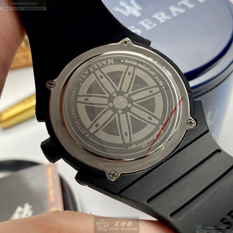 [星晴錶業]MASERATI手錶,44mm,R8851115007黑色錶面寶藍錶殼深黑色矽膠錶帶款, , large