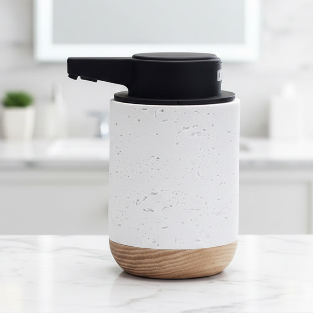 Faux Stone Resin & Wood Automatic Soap Dispenser, , large