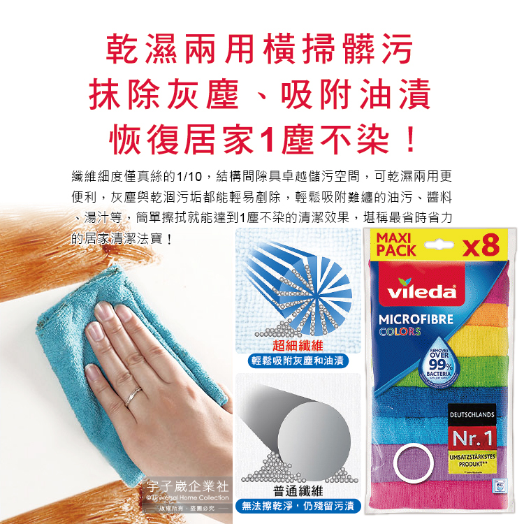 Vileda Microfibre Cloth 8pcs, , large