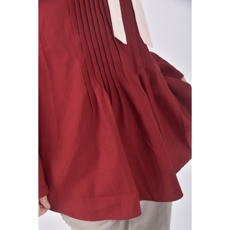 (S) 南島風質感跳色領口紅色長袖上衣二手衣, , large