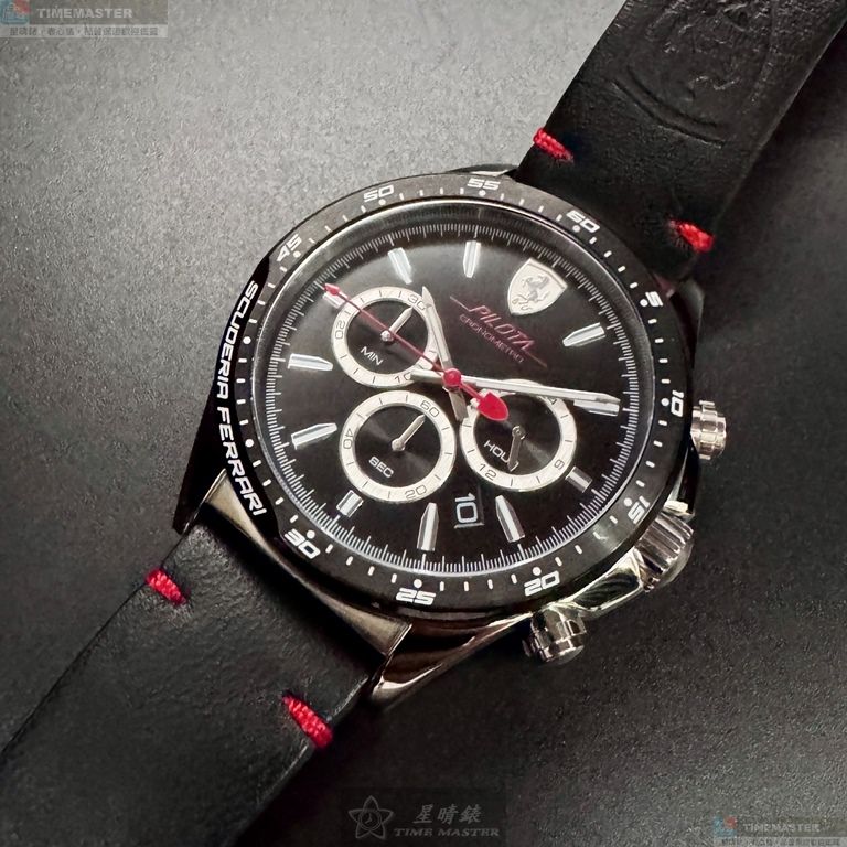 [星晴錶業]FERRARI手錶,46mm,FE00084黑色錶面銀錶殼深黑色真皮皮革錶帶款, , large
