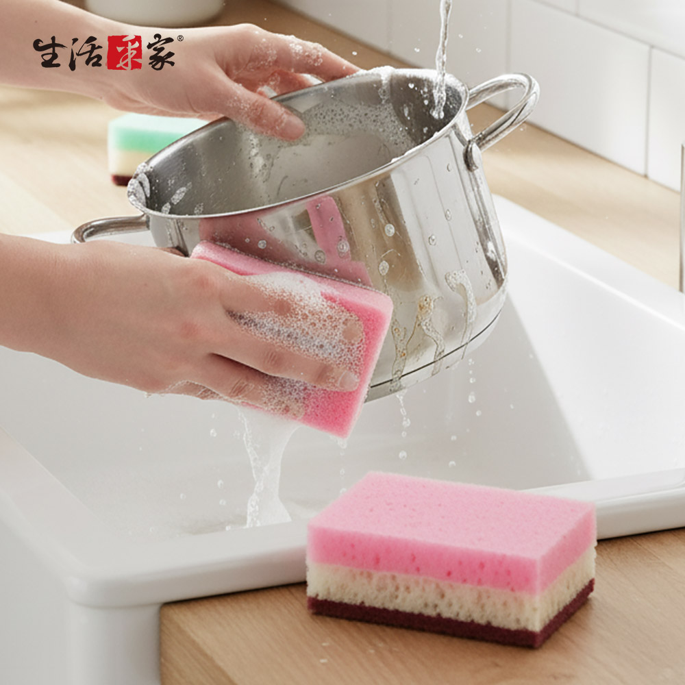 SHCJ 三層百潔布海綿菜瓜布 加厚 菜瓜布 百潔布 去污海綿 洗碗刷 洗碗海綿 海綿刷, , large