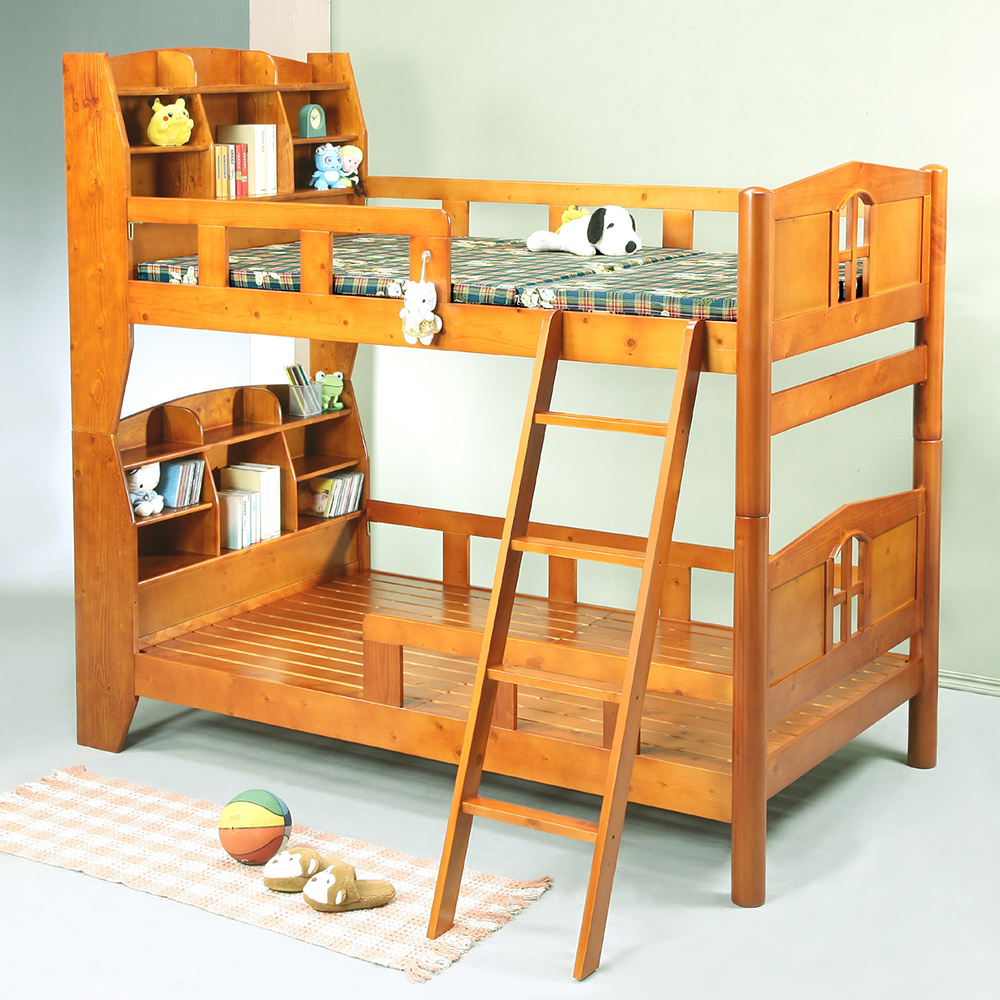 【Homelike】喜家居書架型圓柱雙層床(2252), , large