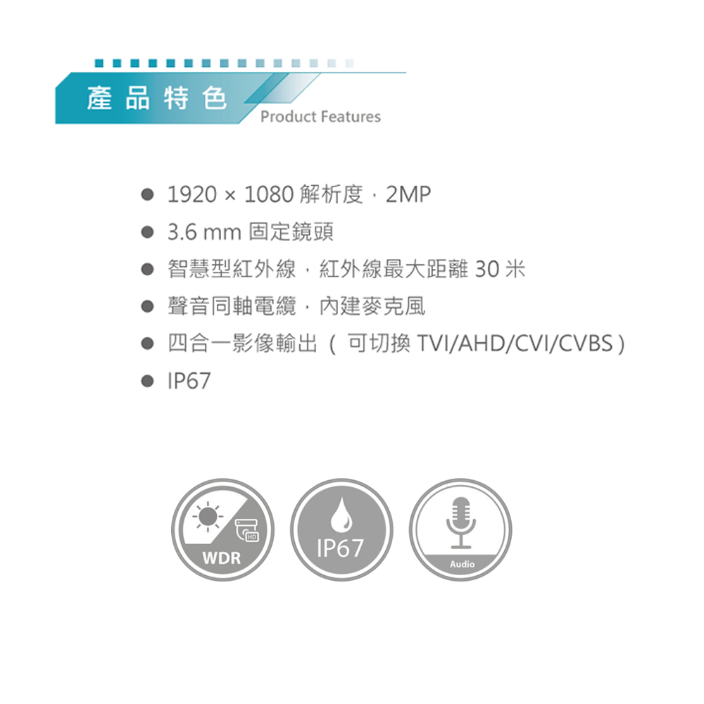 昌運監視器 DJS-FA200 200萬紅外線槍型攝影機 監視器 智慧型紅外線 四合一影像輸出 內建麥克風, , large