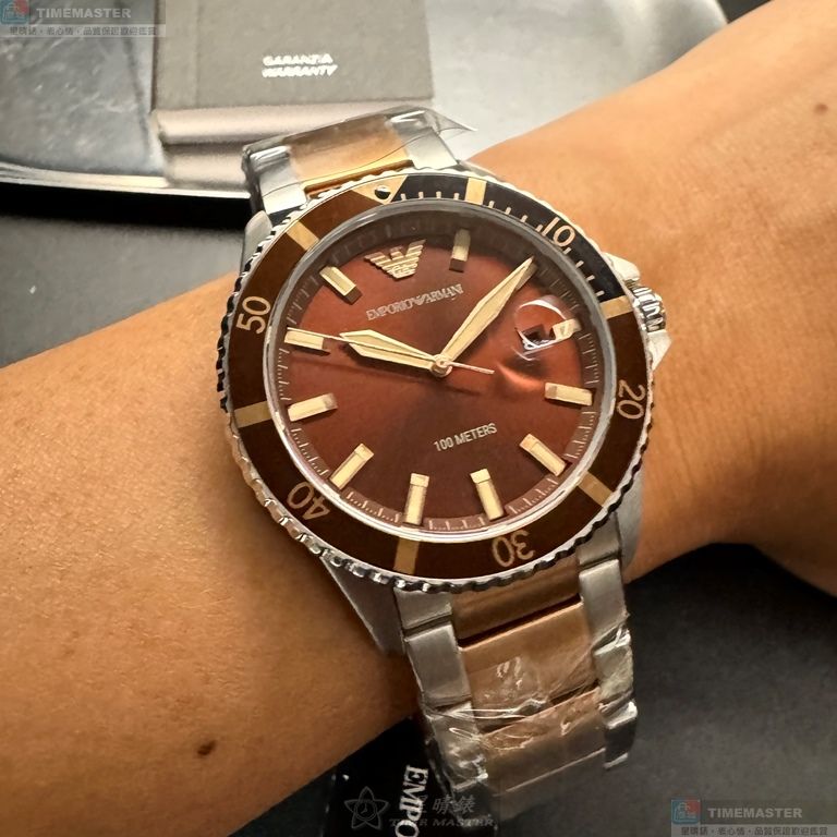 [星晴錶業]ARMANI手錶,42mm,AR00083古銅色錶面古銅色錶殼金銀相間精鋼錶帶款, , large