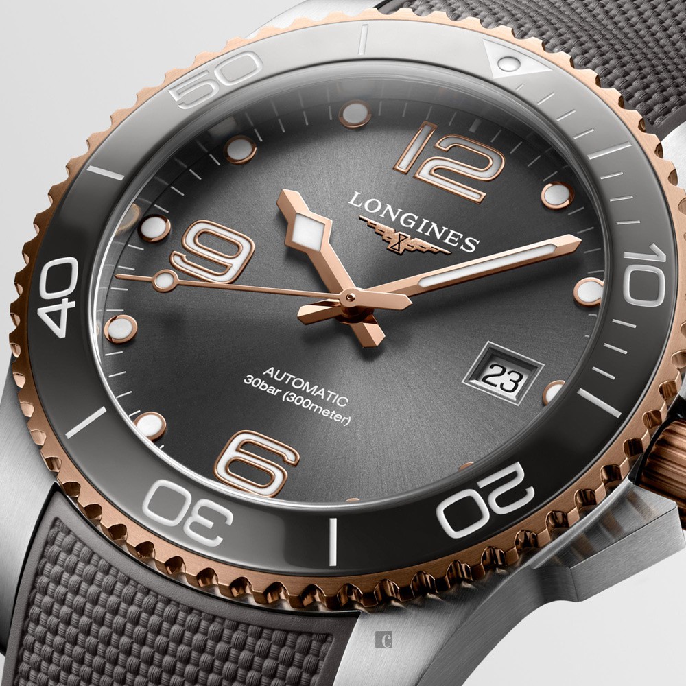 LONGINES 浪琴 深海征服者浪鬼陶瓷潛水機械錶-灰x玫瑰金/41mm L37813789, , large